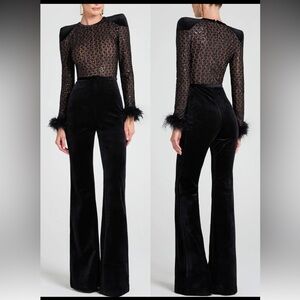 NEW NADINE MERABI MONIQUE Long sleeves velvet BLACK JUMPSUIT sz 4